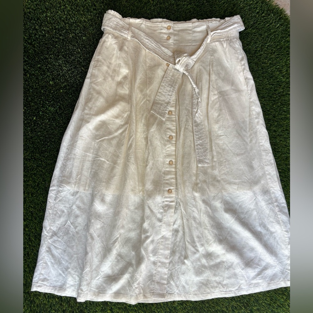 Lapis Cream Midi A-Line Skirt with Tie Front Size L